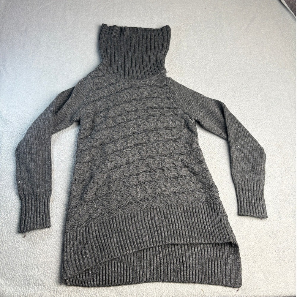 Simply Vera Vera Wang Womens XS Gray Cable Knit Turtleneck High Low Sweater